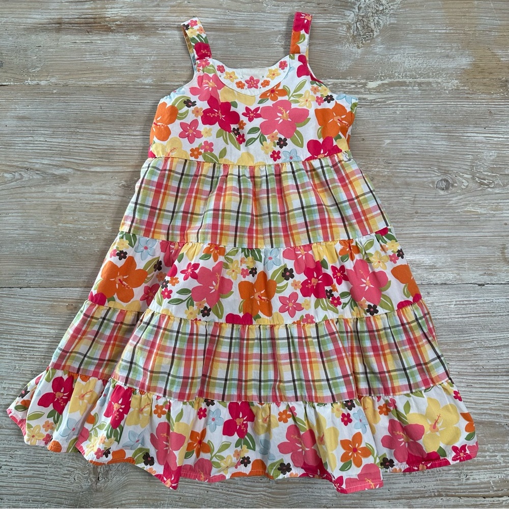 Gymboree Aloha Sunshine Floral and Plaid Cotton Spring Time Dress Sz 7